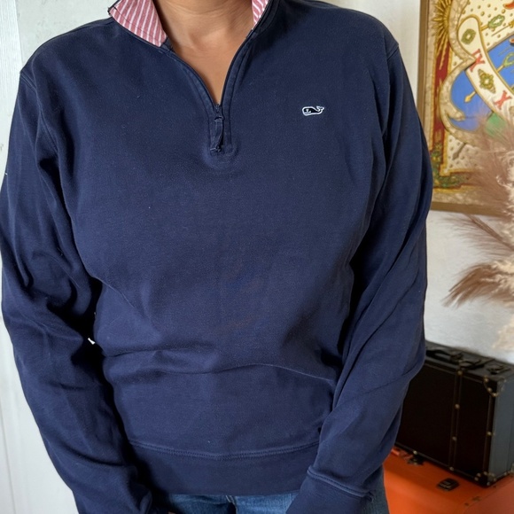 Preowned, Vineyard Vines Sweater Unisex Small Pullover 1/4 Zip Preppy Navy Blue - Picture 1 of 4